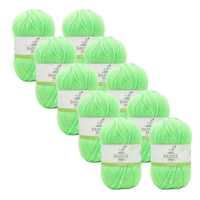 10x Malli Flouro Green Blend Basic 100g Knitting Craft Yarn Acrylic/poly