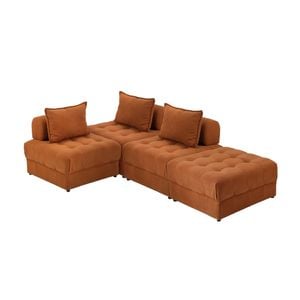 Oikiture 4 Seater Velvet Modular Sofa & Ottoman Set