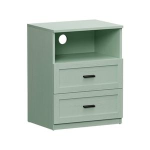 Oikiture 2pc Bedside Table 2 Drawers Open Shelf Nightstand Cabinet Green