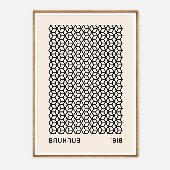 Galrie Bauhaus 1919 Geometric Art Print - Iconic Deco Masterpiece for Modern Interiors, Wood Frame, A4 21 x 30cm (8 x 12inch)