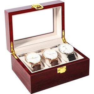 Catzon Watch Box Storage Case Wooden Jewellery Display Organizer-3slot
