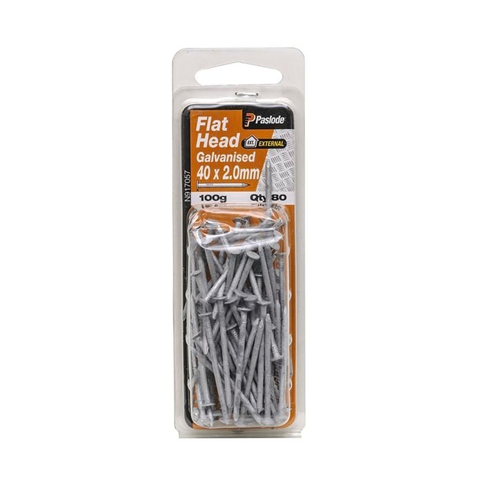 Paslode 40 x 2.0 100g Galvanised Flat Head Nails - 80 Pack