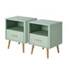 Oikiture Set of 2 Bedside Table 1 Drawer Open Shelf Nightstand Green