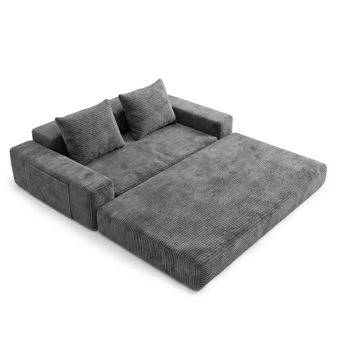 Advwin 2 Seater Folding Sofa Bed 2-in-1 Convertible Floor Loveseat Couch No Assembly w/ 2 Cup Holder & Side Pocket Grey