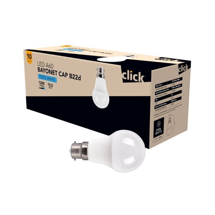 Click A60 BC LED 1250lm Cool White 10.5W Globe - 10 Pack