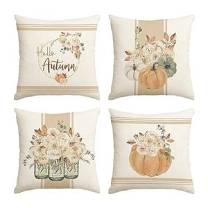 Catzon 4 Pcs Linen Throw Pillow Covers Autumn for Home