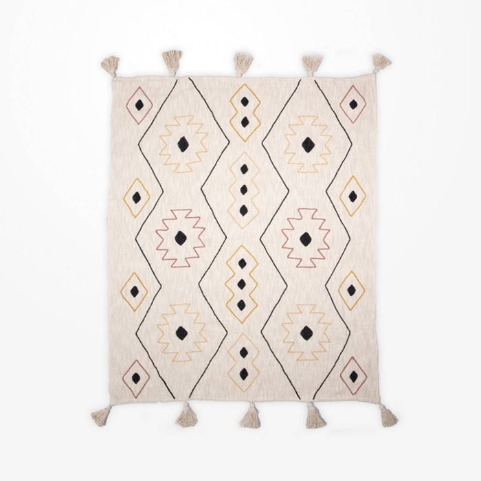 DWBH Handwoven Cotton Slub Throw Blanket Dori Embroidery 150x125x0cm TAREK