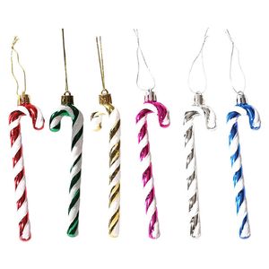 Catzon 6 Pcs Glitter Candy Cane Christmas Ornaments with Golden Ropes-Colorful