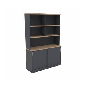Olg Ekosystem Credenza New Oak And Charcoal With Hutch W720mm X D400mm X H1200mm