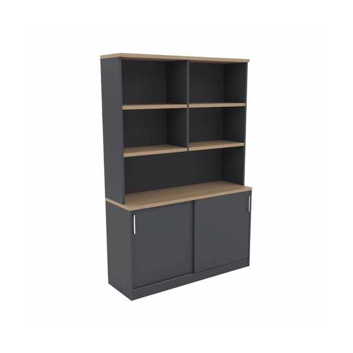 Olg Ekosystem Credenza New Oak And Charcoal With Hutch W720mm X D400mm X H1200mm