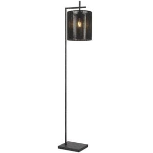 Telbix Lyndra Contemporary Standing Floor Lamp Light Foot Switch Metal Natural Fiber Gun Metal Black Patina