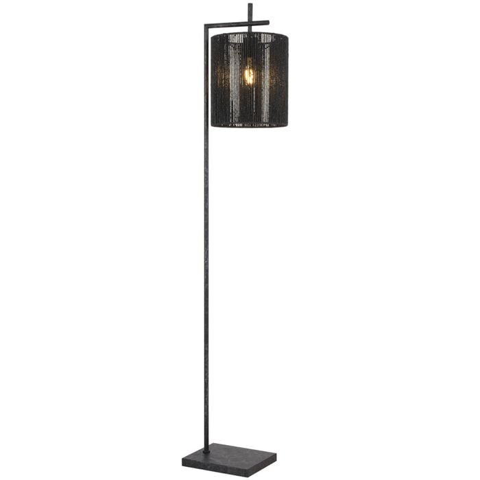 Telbix Lyndra Contemporary Standing Floor Lamp Light Foot Switch Metal Natural Fiber Gun Metal Black Patina