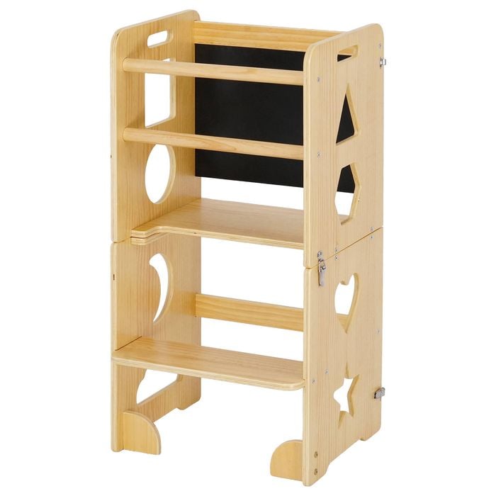Advwin 3-in-1 Toddler Kitchen Step Stool Foldable Learning Tower Oak