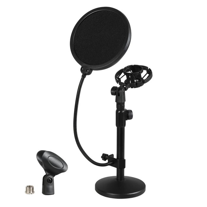Levede Desktop Microphone Stand Adjustable Pop Filter Shock Mount Base Kit Black