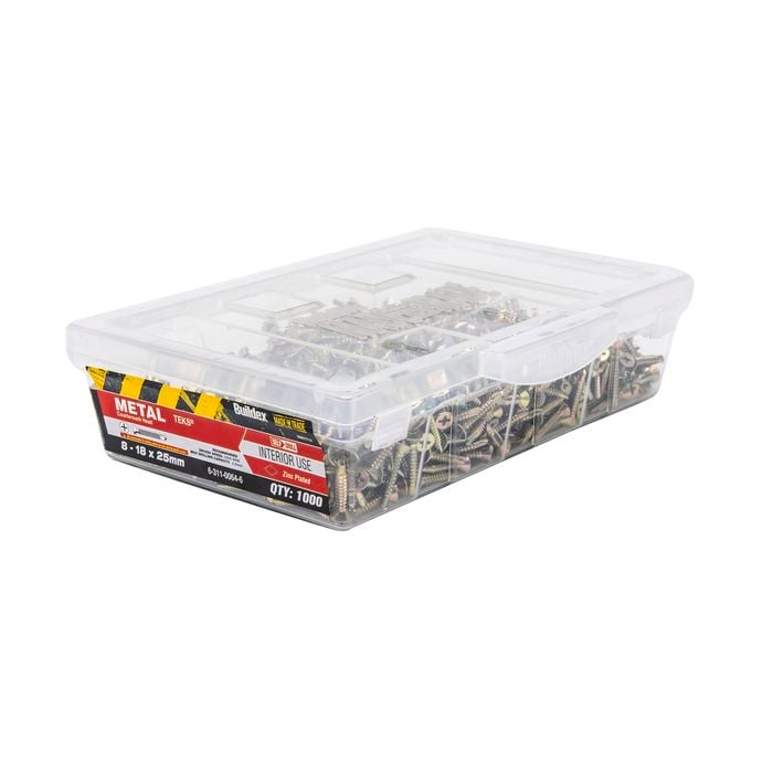Buildex 8-18 x 25mm Zinc Plated Countersunk Head Metal Tek Screws - 1000 Box
