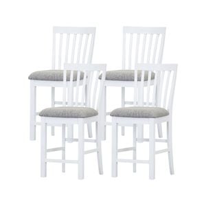Laelia Tall Bar Chair Stool Set of 4 Solid Acacia Wood Coastal Furniture - White