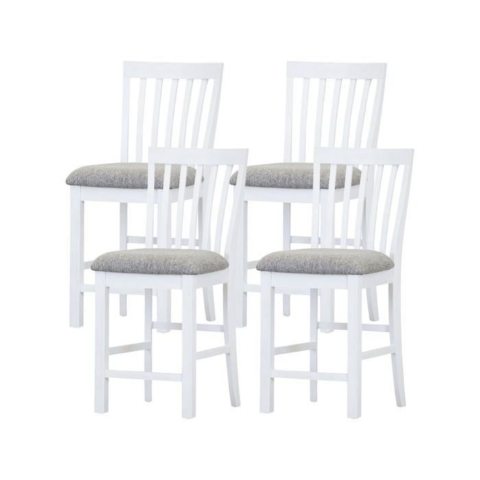 Laelia Tall Bar Chair Stool Set of 4 Solid Acacia Wood Coastal Furniture - White