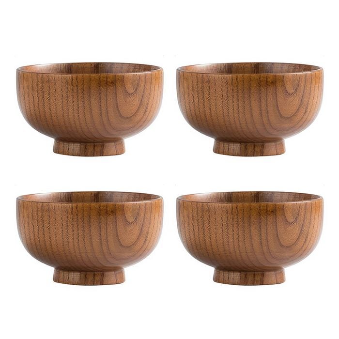 Anygleam Brown 4-Pc Wooden Bowls – Kitchen Tableware for Food