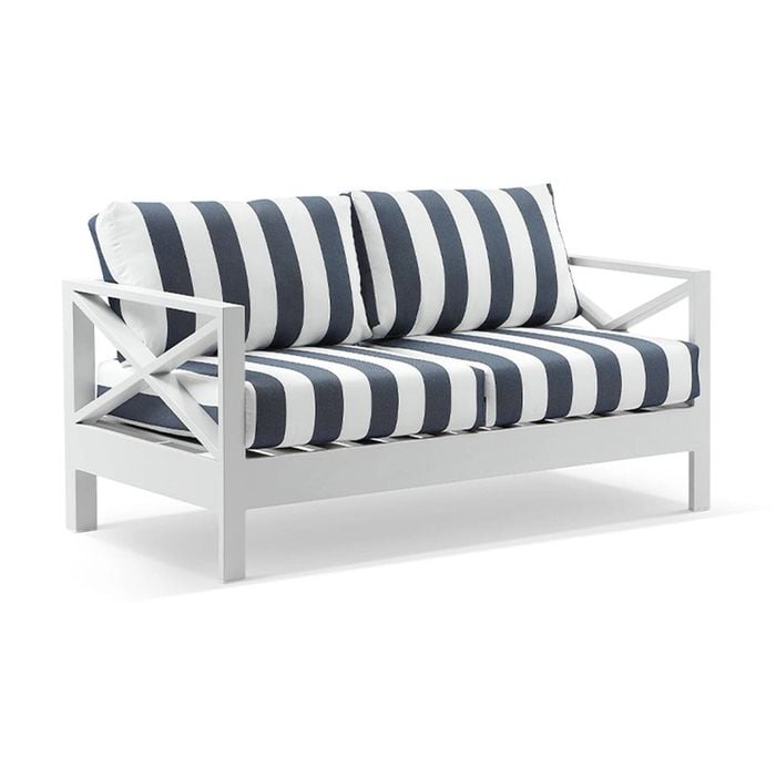 Bay Gallery Furnitire Kansas 2 Seater Lounge White & Navy Stripe Cushions