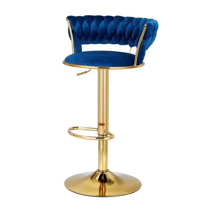 1X Artiss Bar Stools Gas Lift Velvet Woven Backrest Navy