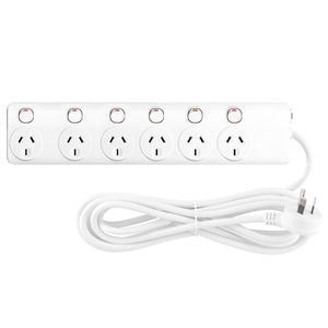 Arlec White 6 Outlet Individually Switched Powerboard