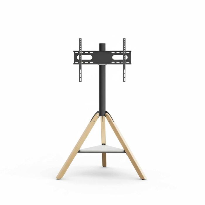 P&P Black & White Adjustable Floor TV Stand With Solid Wood Tripod Base