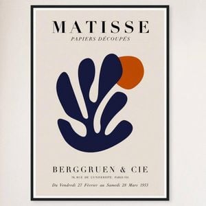 Galrie Elegant Papiers Découpés Matisse Print Navy Blue Coral for Sophisticated Décor, Black Frame, A1 60 x 84cm (23 x 33inch)