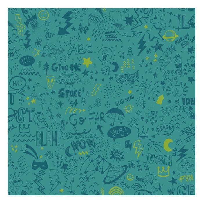 Sketch Teal/Neon Yellow Wallpaper  53cm x 10.05m