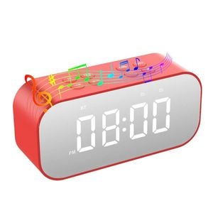 Catzon Mirror Led Alarm Clock With Bluetooth Speaker & Dual Alarms For Girls-red
