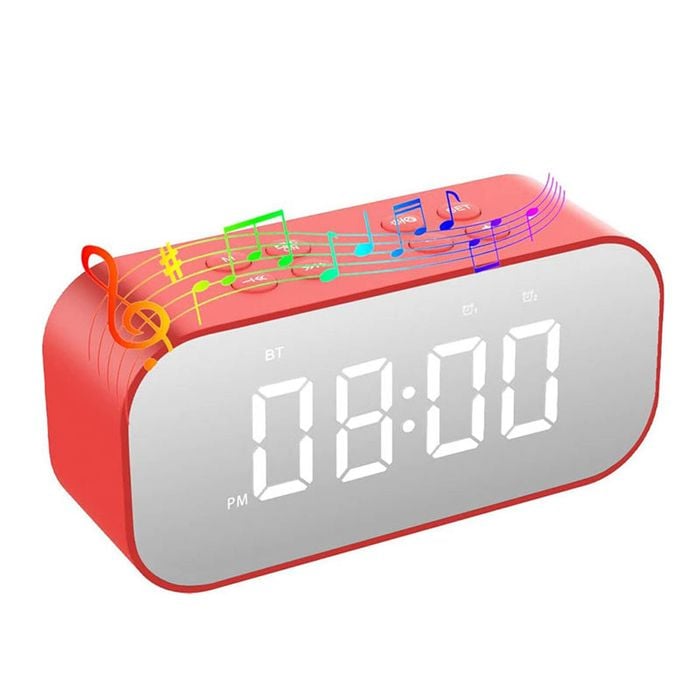 Catzon Mirror Led Alarm Clock With Bluetooth Speaker & Dual Alarms For Girls-red