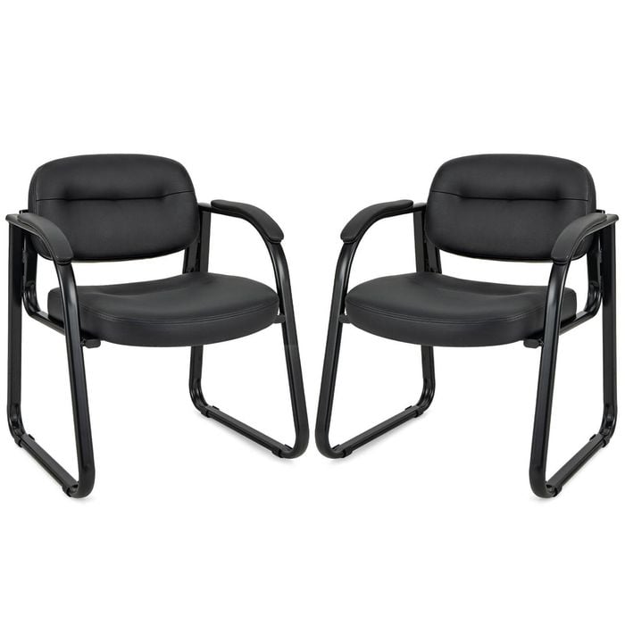 Costway Conference Chair Set of 2 PU Leather Office Waiting  Meeting Room Chair w/Paded Cushion Black