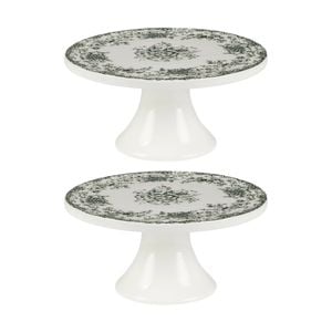 2x Casa Domani Rosetta Footed Cake Stand Antique Green Finish Serveware 20cm