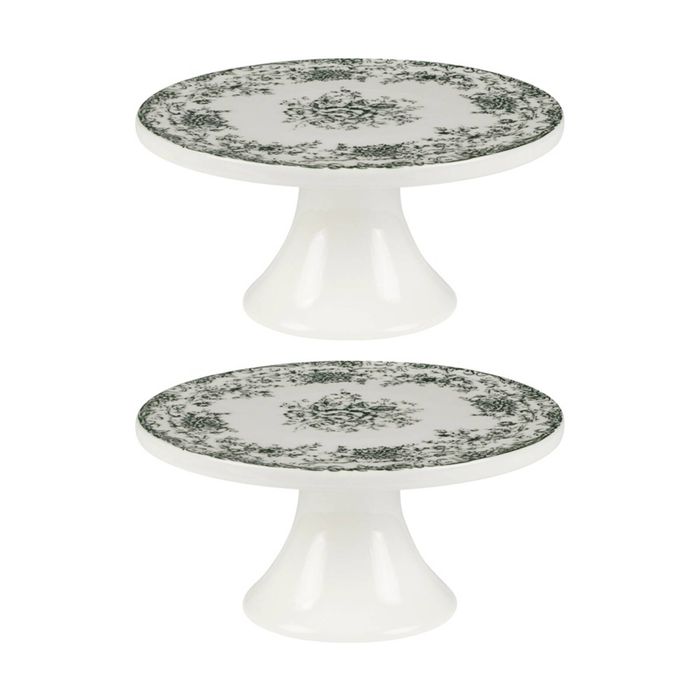 2x Casa Domani Rosetta Footed Cake Stand Antique Green Finish Serveware 20cm