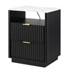 HOMFURN Black Bedside Table with Charging Station and 2 Drawers