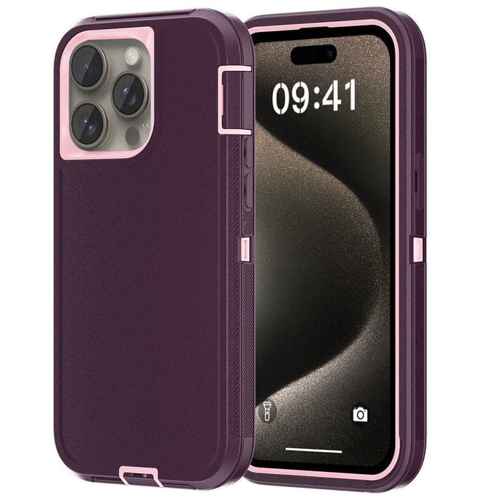 Rugged Case Shockproof Heavy Duty Cover - For Apple iPhone 15 (Pink)