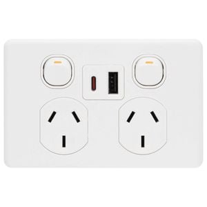 DETA White Matte X6 Double Power Point With USB A+C PD20W Fast Charging