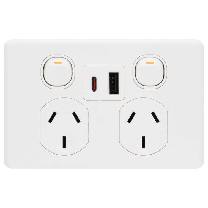 DETA White Matte X6 Double Power Point With USB A+C PD20W Fast Charging