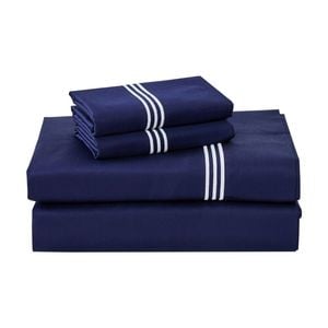 Grosvenor House 500TC Hotel Embroidered Sheet Set Queen Navy With White