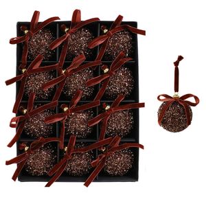 Catzon 12 Pcs Shiny Christmas Ball Ornaments 8CM with Bow for Holiday Wedding Decor-Coffee