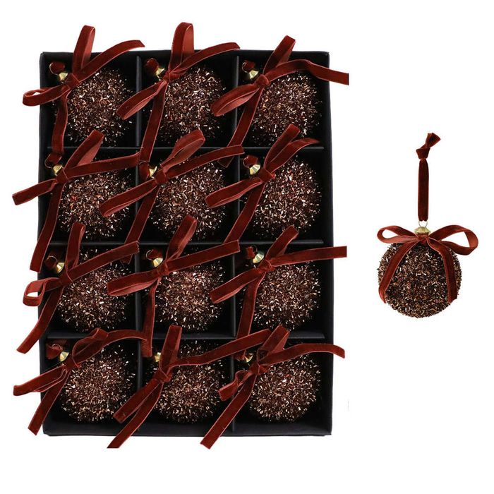 Catzon 12 Pcs Shiny Christmas Ball Ornaments 8CM with Bow for Holiday Wedding Decor-Coffee