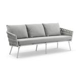 Lismore 3 Seater Outdoor Aluminium and Rope Lounge 3 Seats - White - Grey Rope - Textured Olefin Grey