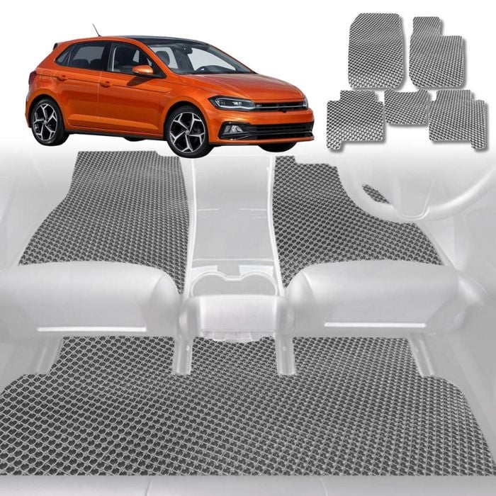 6D Diamond Car Floor Mats for VolksWagen Polo (MK6)2018-Current-Full Set-Grey-Outback GT