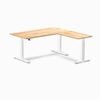 Desky L-shape Sit To Stand Natural Timber Rubberwood Desk 1500x750x1550x500mm White Leg