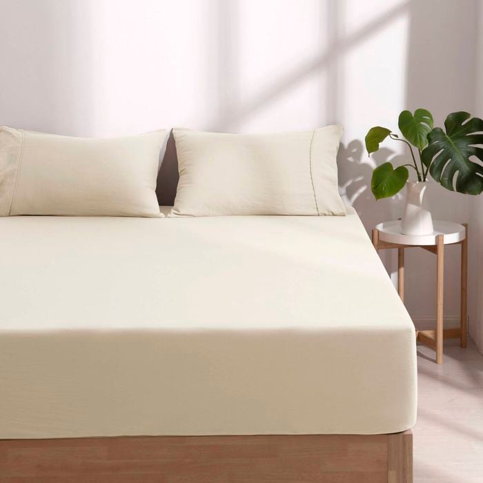 Dreamaker Superfine Washed Microfibre Combo Fitted Sheet Set Natural Long Single Bed