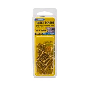 Zenith 6G x 25mm Brass Plated Timber Screw - 30 Pack