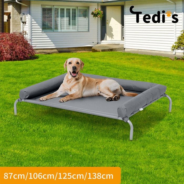 Tedi's Elevated Raised Dog Bed with Removable Bolster L Size in Grey