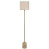 Telbix Livia Modern Standing Floor Lamp Light Foot Switch Travertine Fabric Metal Beige Antique Gold Cream Gloss