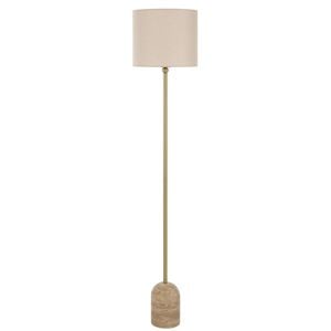 Telbix Livia Modern Standing Floor Lamp Light Foot Switch Travertine Fabric Metal Beige Antique Gold Cream Gloss
