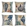 Catzon 4 Pcs Sea Theme Throw Pillow Covers Square Linen Pillowcase for Couch