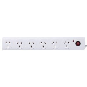 Click White 6 Outlet Surge Protected Powerboard with Master Switch